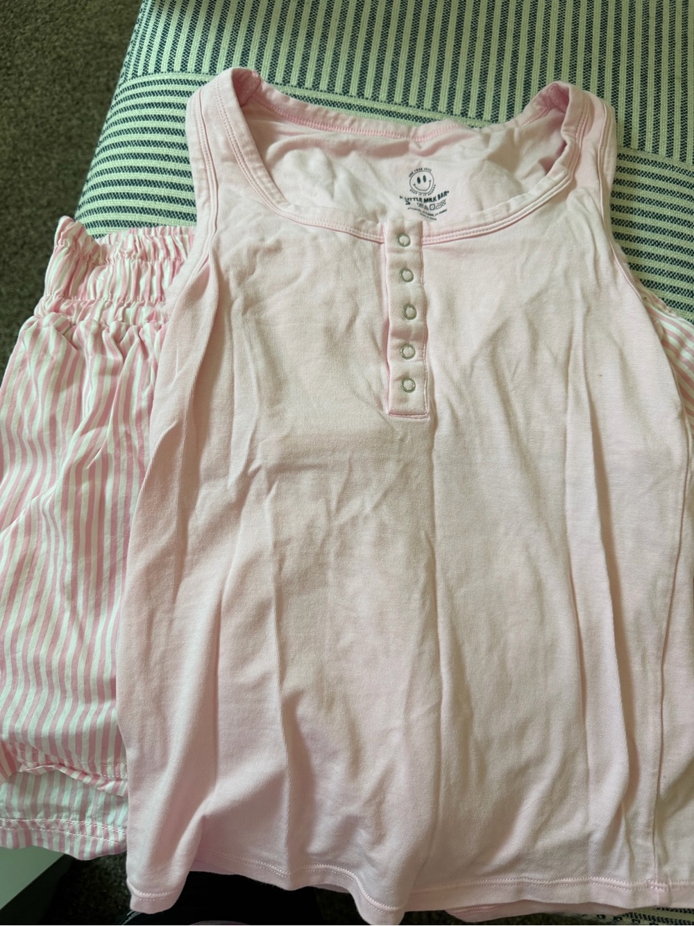 Light Pink Henley Pajama Tank & Striped Short Set